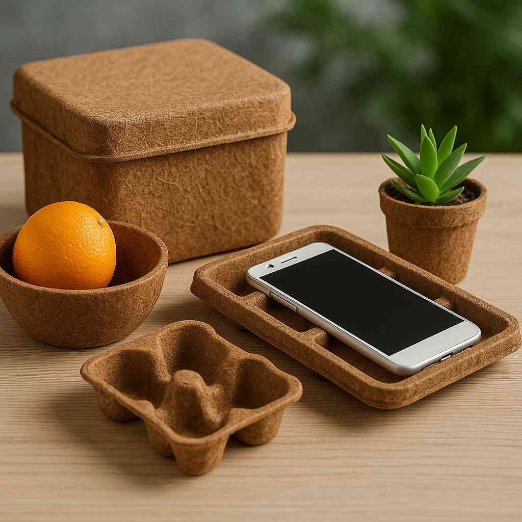 coir_packaging_feature_image Eco-friendly packaging made from coconut coir products, including molded trays and containers used for sustainable shipping and retail.